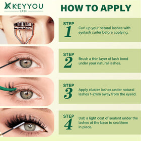 KEYYOU before-and-after lashes showing natural-feathery transformation