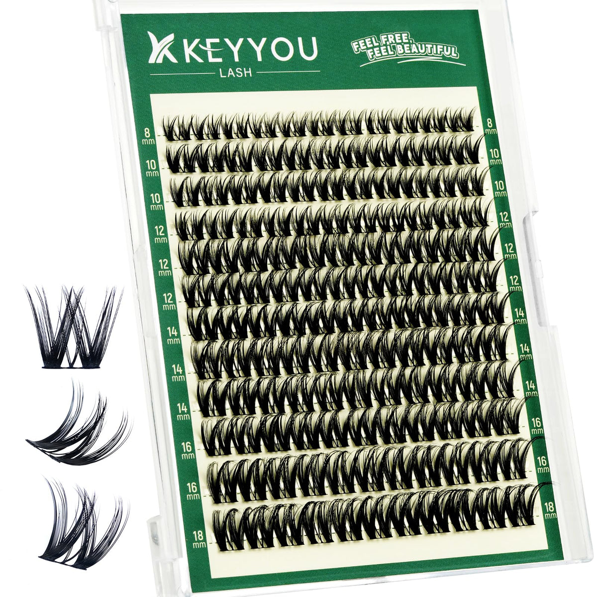 KEYYOU front packaging showing 132-piece lash cluster set and benefits