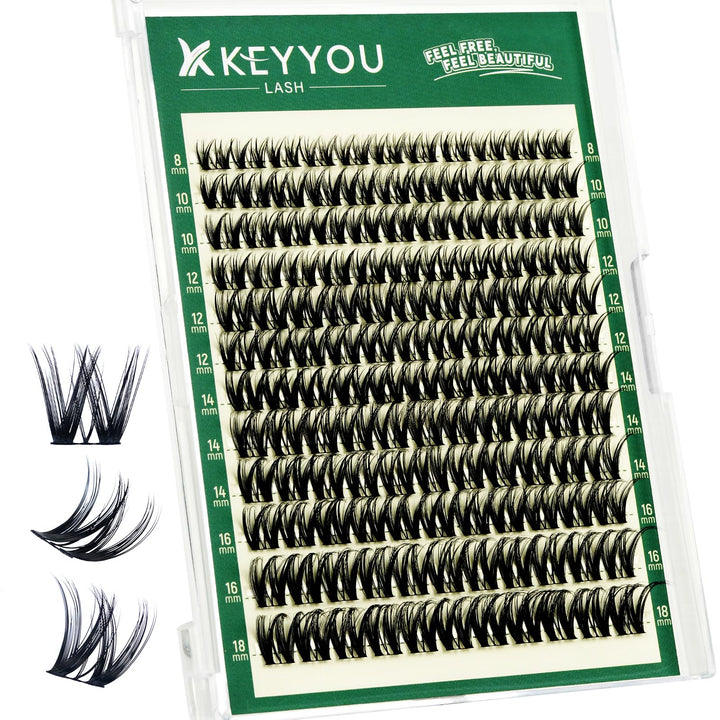 KEYYOU front packaging showing 132-piece lash cluster set and benefits