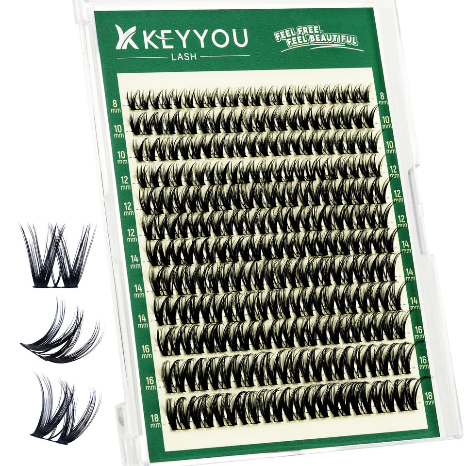 KEYYOU front packaging showing 132-piece lash cluster set and benefits