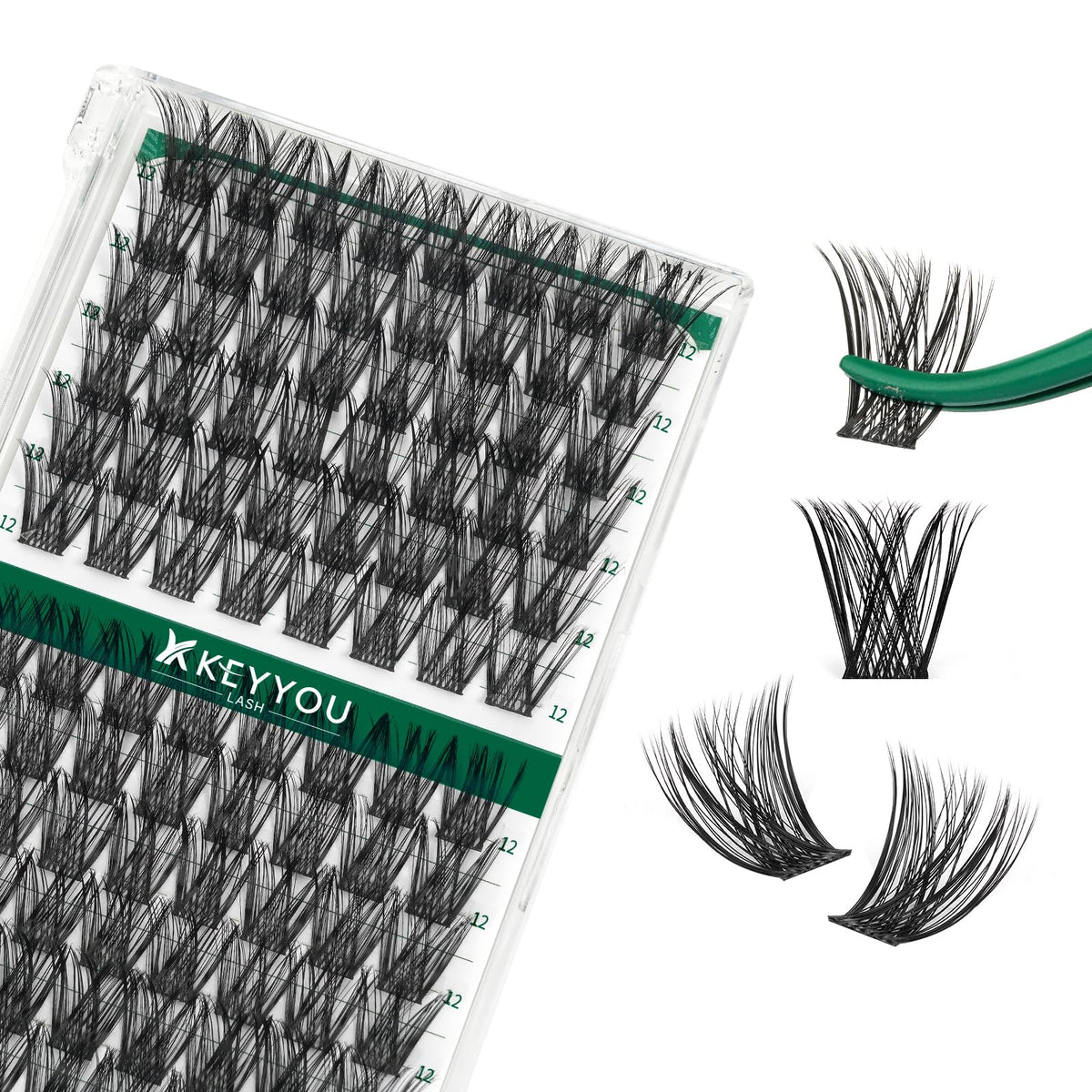 KEYYOU front packaging showing 96 cluster eyelashes and benefits of value