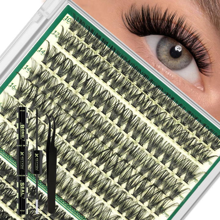 KEYYOU front packaging showing complete lash clusters kit and tools for convenience