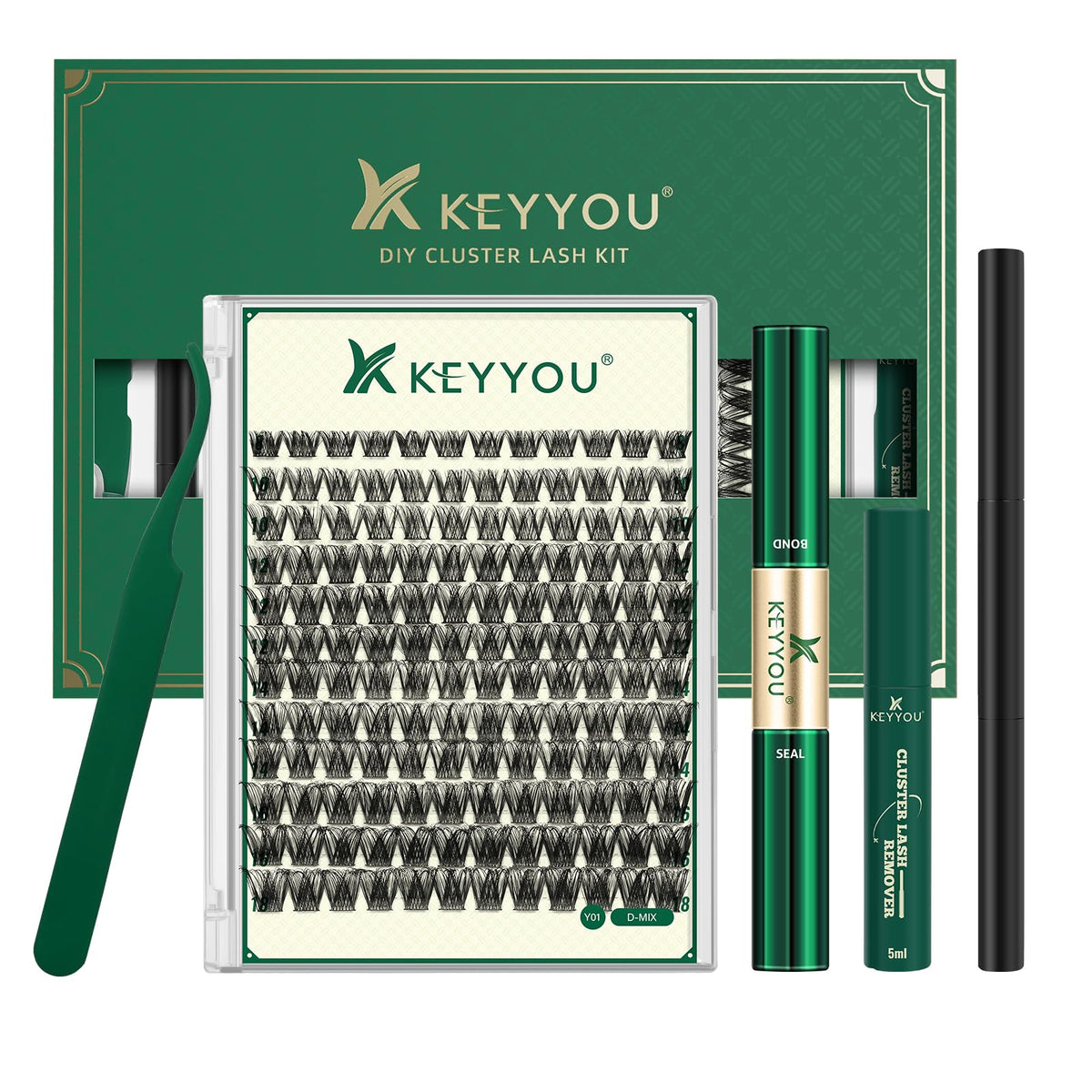 KEYYOU front packaging showing full lash clusters kit and easy-start benefit