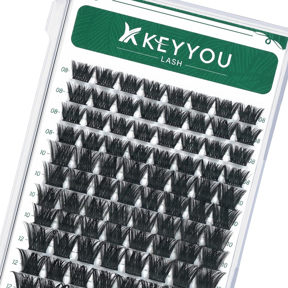 KEYYOU front tray showing 96 individual cluster lashes for economical applications