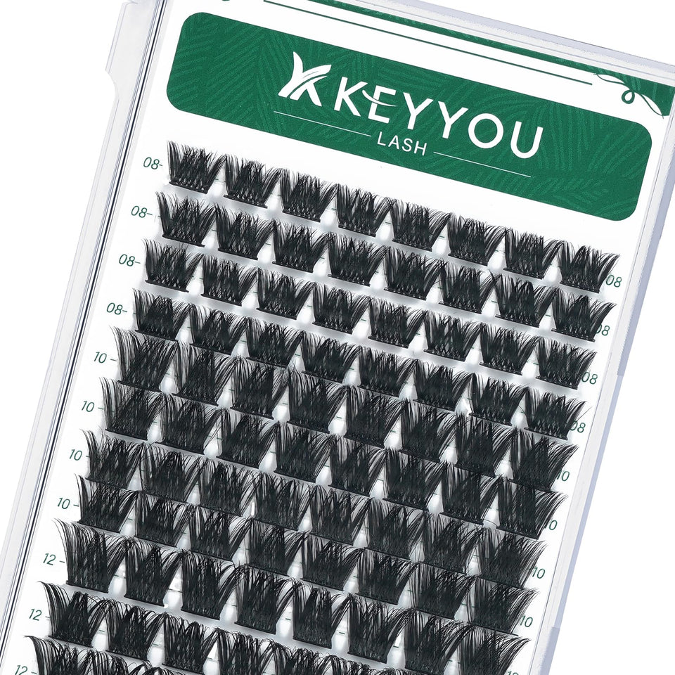 KEYYOU front tray showing 96 individual cluster lashes for economical applications