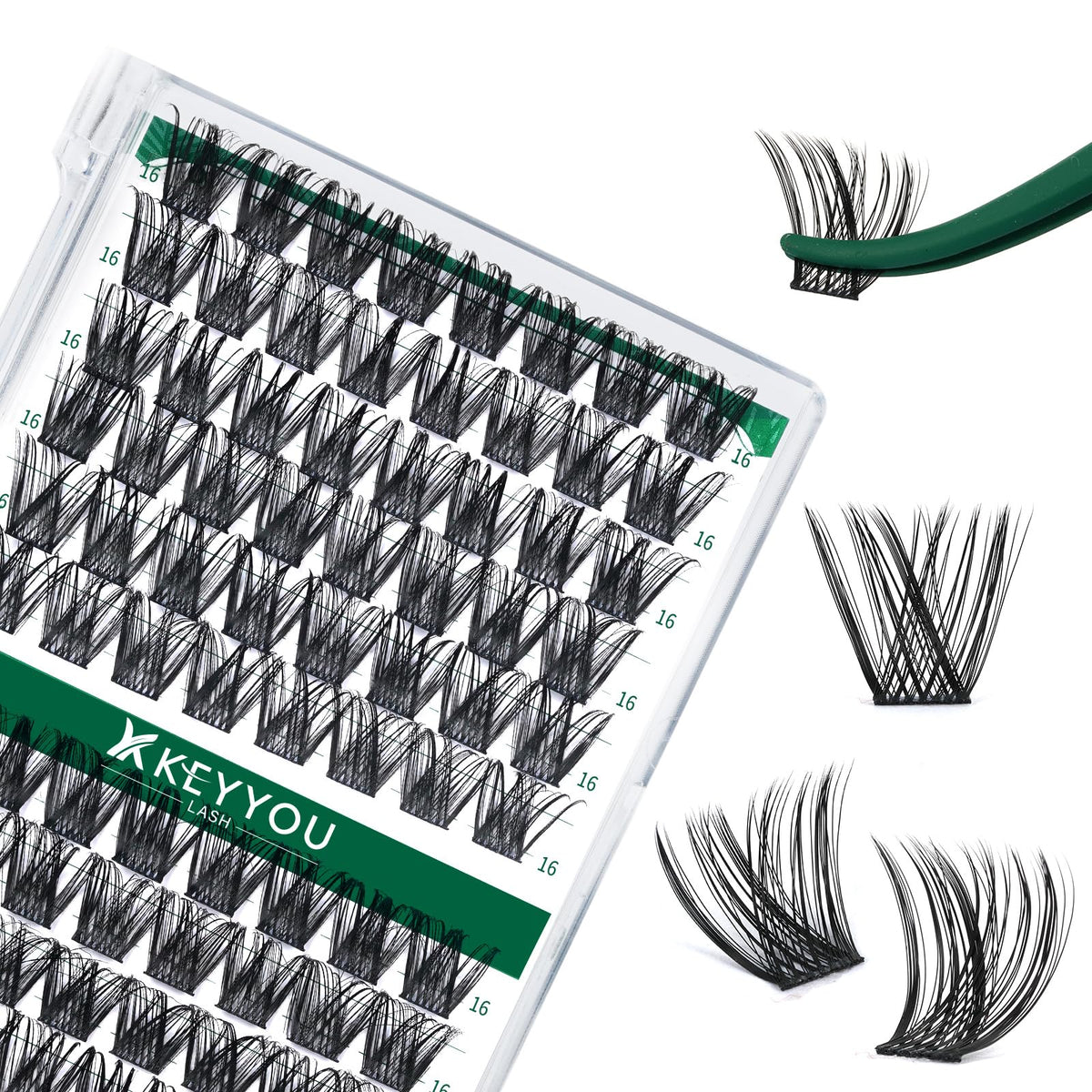KEYYOU front tray view showing 96 lash clusters and organized layout for convenience