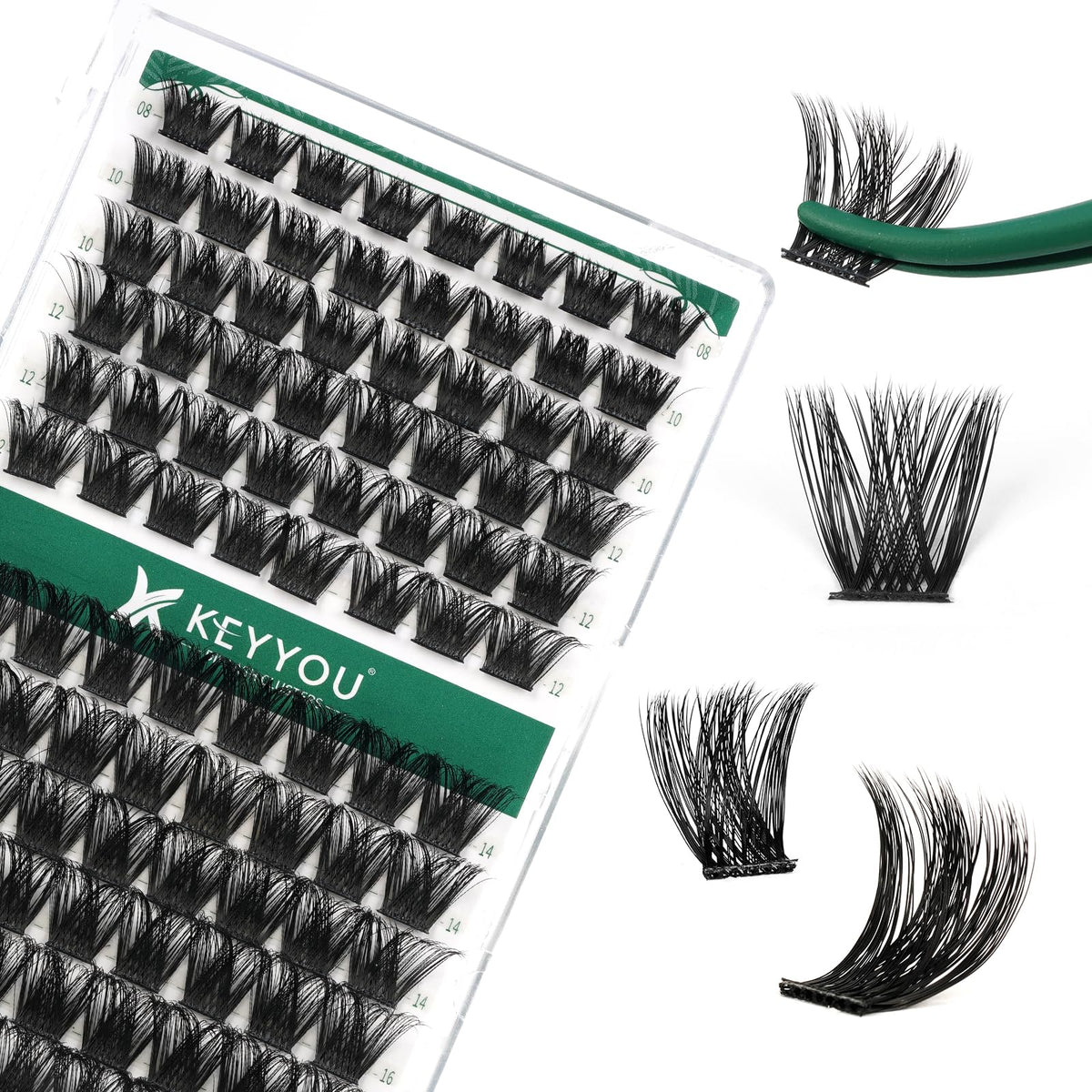 KEYYOU front tray showing 96 lash clusters for versatile volume
