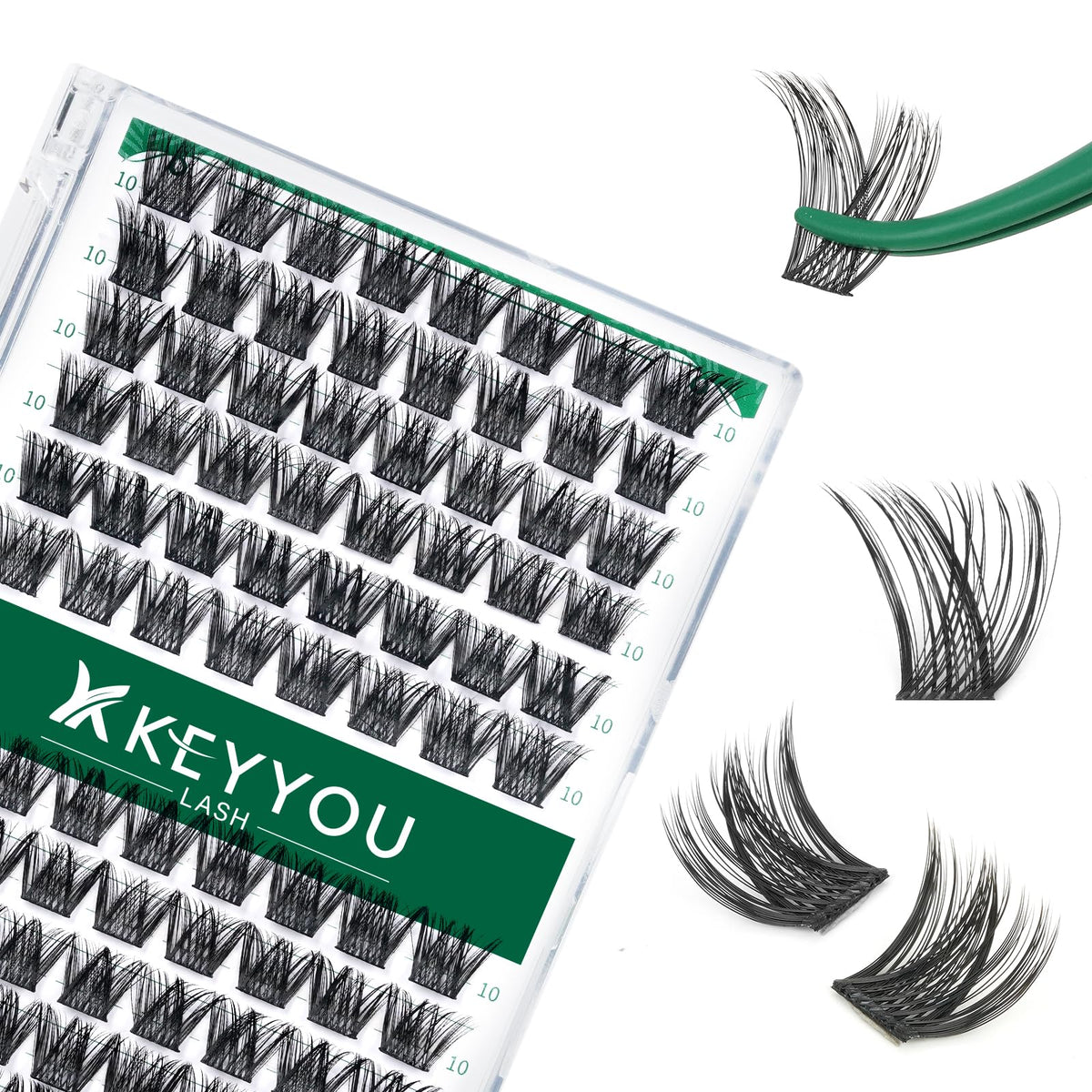 KEYYOU front tray showing 96 lash clusters for quick DIY volume