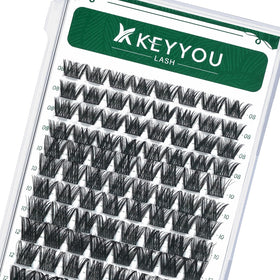 KEYYOU front tray of 96 lash clusters showing D curl and mixed lengths, easy styling