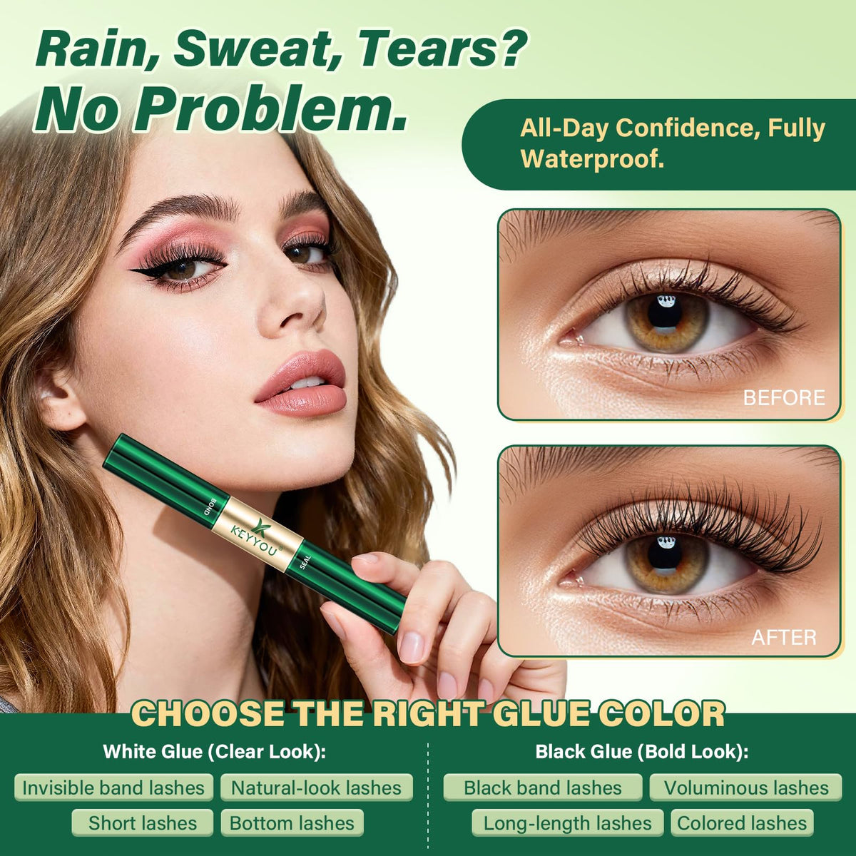 KEYYOU applied lash clusters on model showing natural hold and comfort