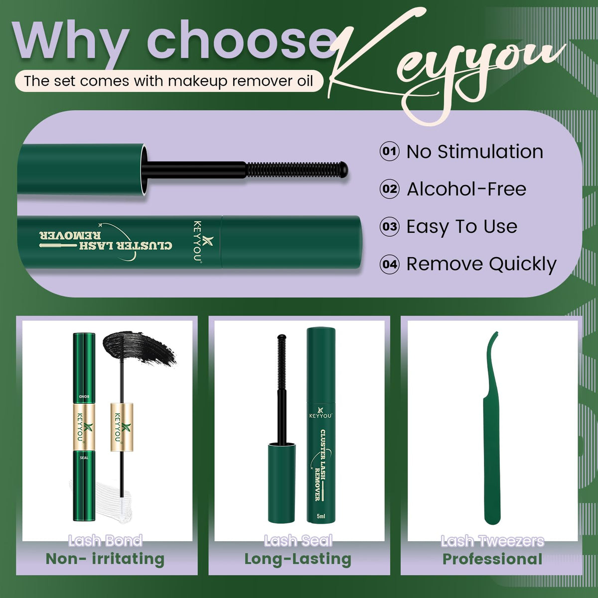KEYYOU lash glue tube and applicator ready for quick, secure cluster adhesion