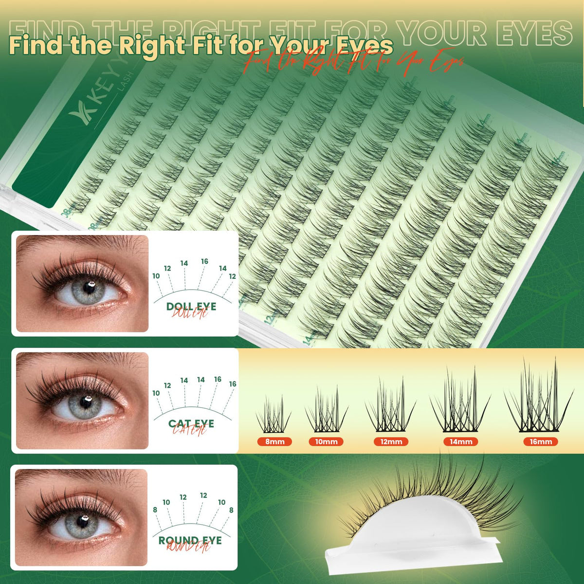 KEYYOU spread of 8–16mm cluster lengths illustrating layered volume options