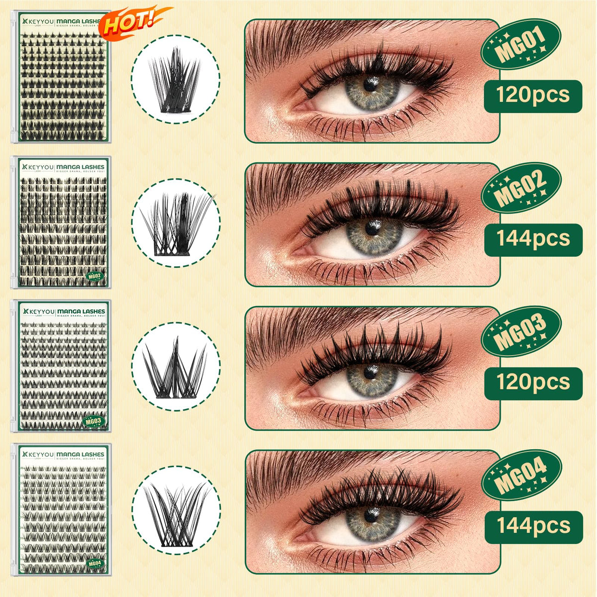 KEYYOU lashes styled for a dramatic evening manga look, photo-ready impact