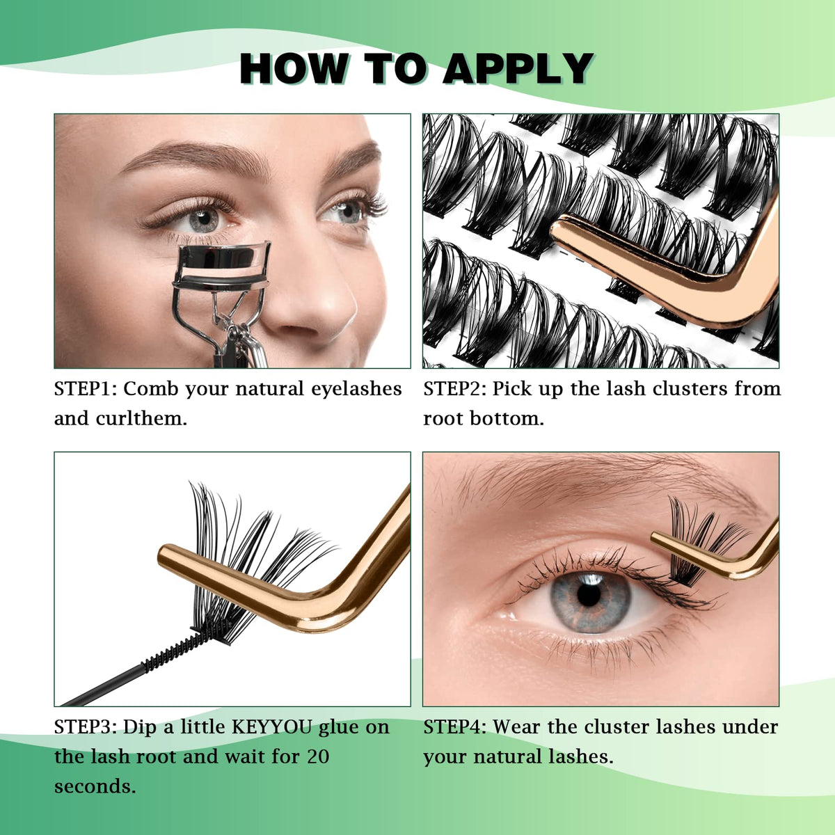 KEYYOU worn look on model demonstrating natural volume and blended lash effect