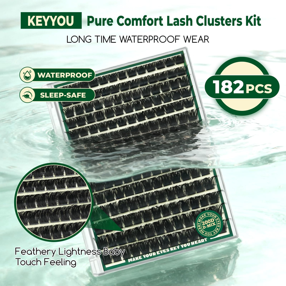 KEYYOU model wearing clusters demonstrating enhanced volume and eye-opening lift