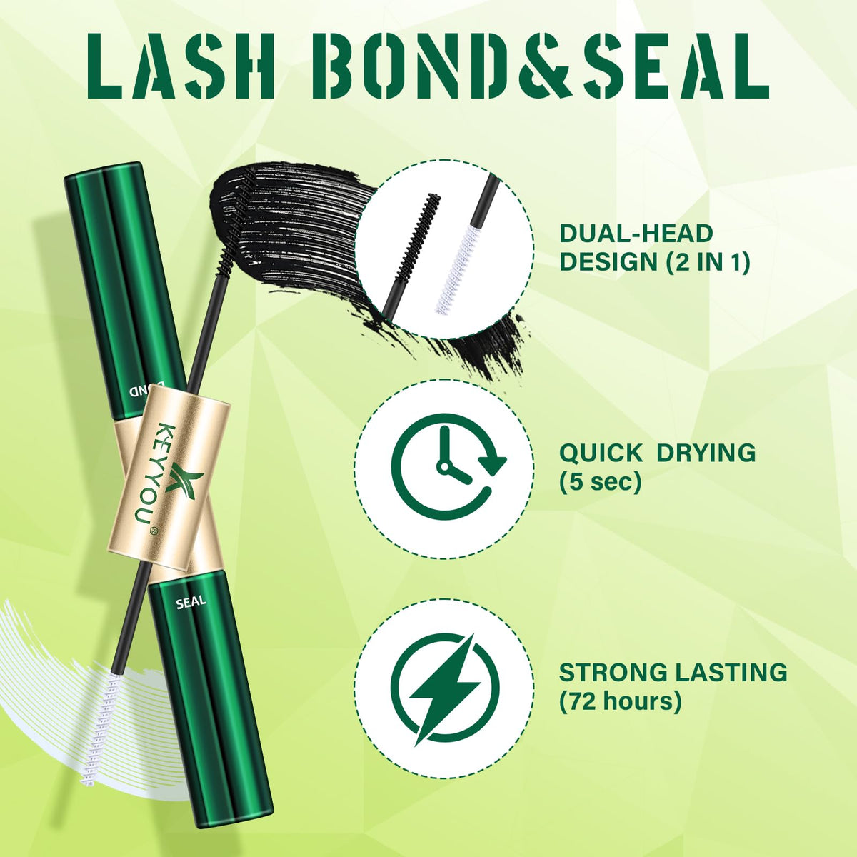 KEYYOU precision tweezers and applicator brush highlighting controlled placement benefit