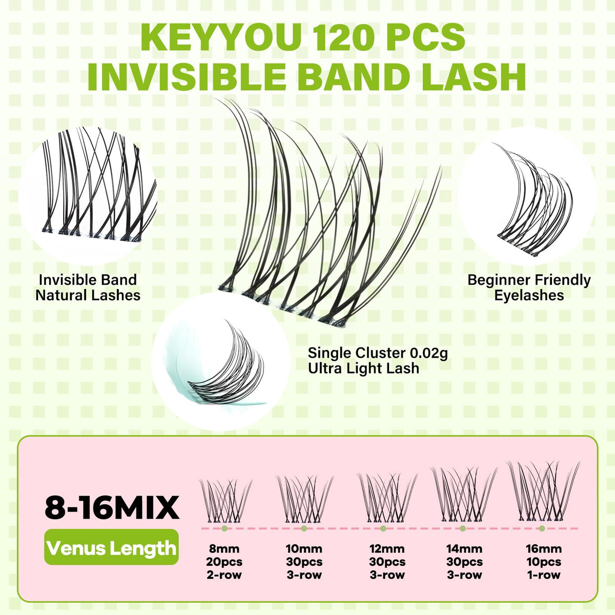 KEYYOU Venus close-up of invisible transparent band blending at lash line for natural look