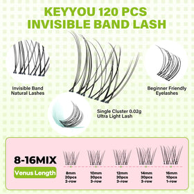 KEYYOU Venus close-up of invisible transparent band blending at lash line for natural look