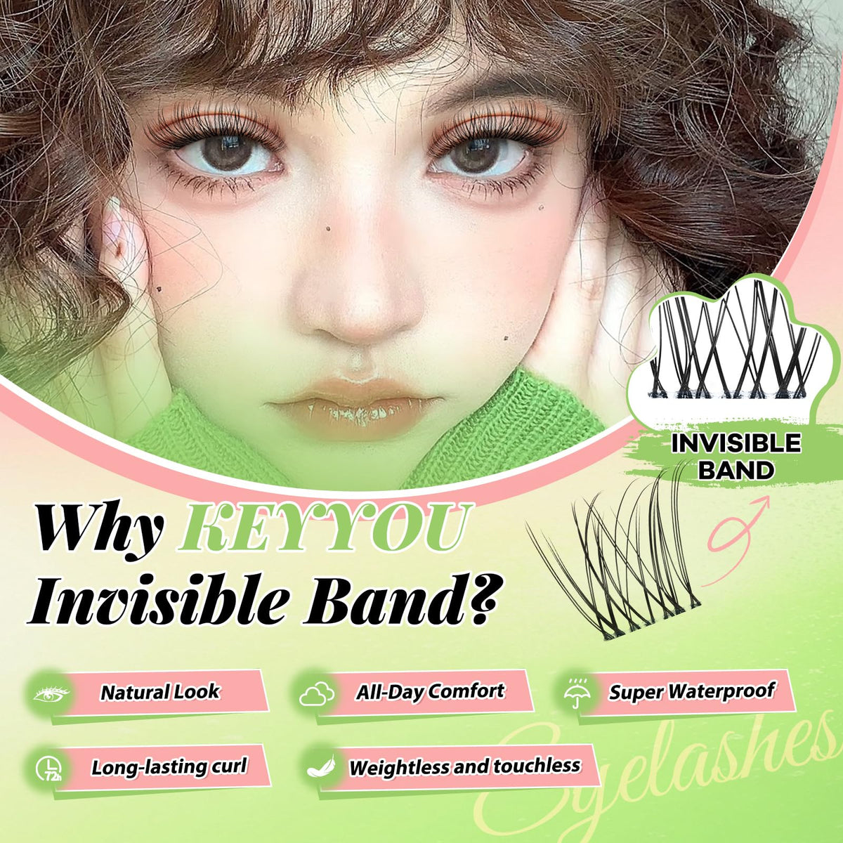 KEYYOU Venus invisible band detail displaying clear band that blends with lashes