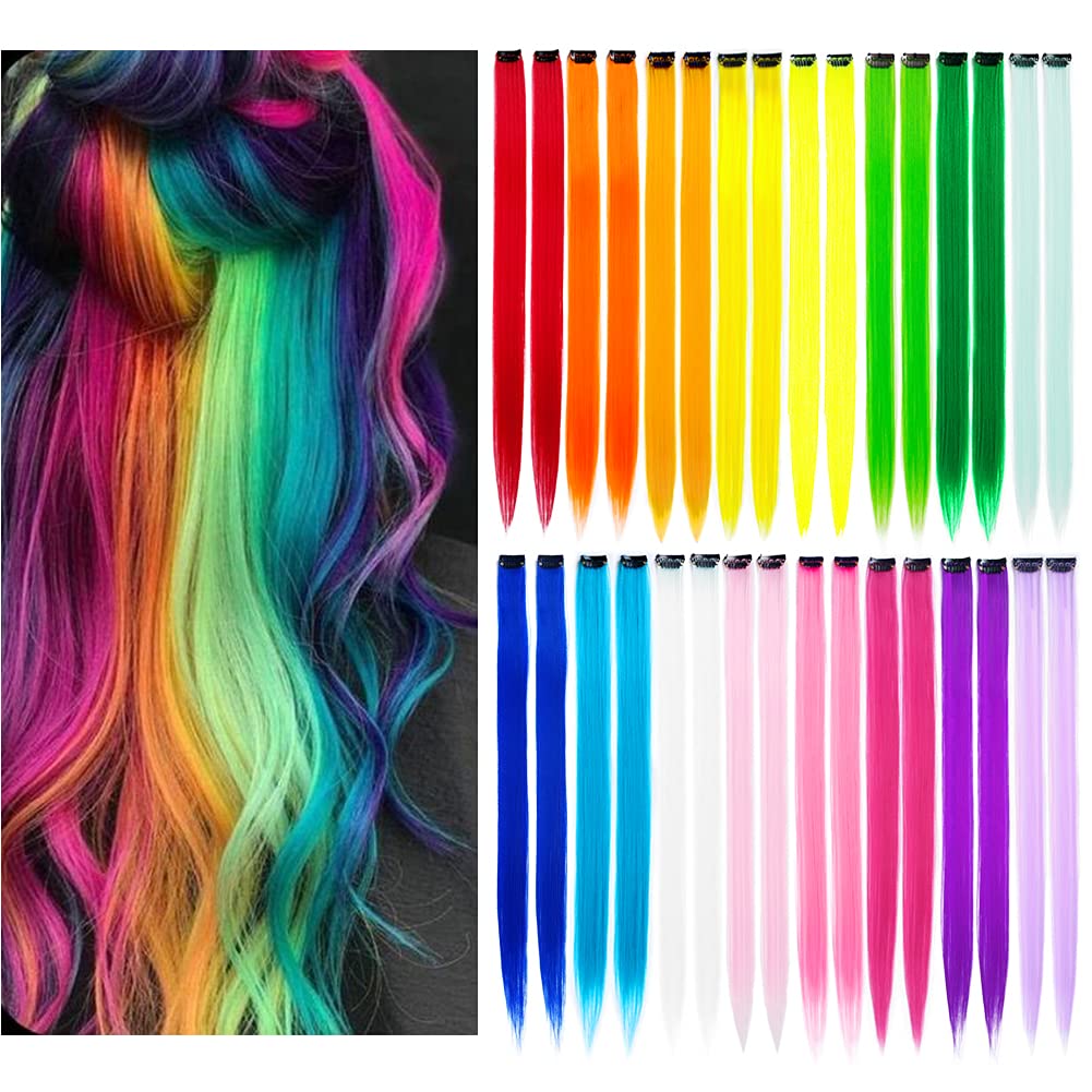 KGBFASS front view of 32-pack colorful clip-in extensions for instant style