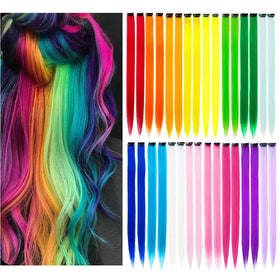 KGBFASS front view of 32-pack colorful clip-in extensions for instant style