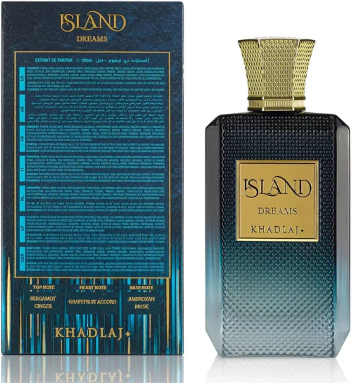 KHADLAJ PERFUMES bottle next to everyday items illustrating the 3.4 oz size