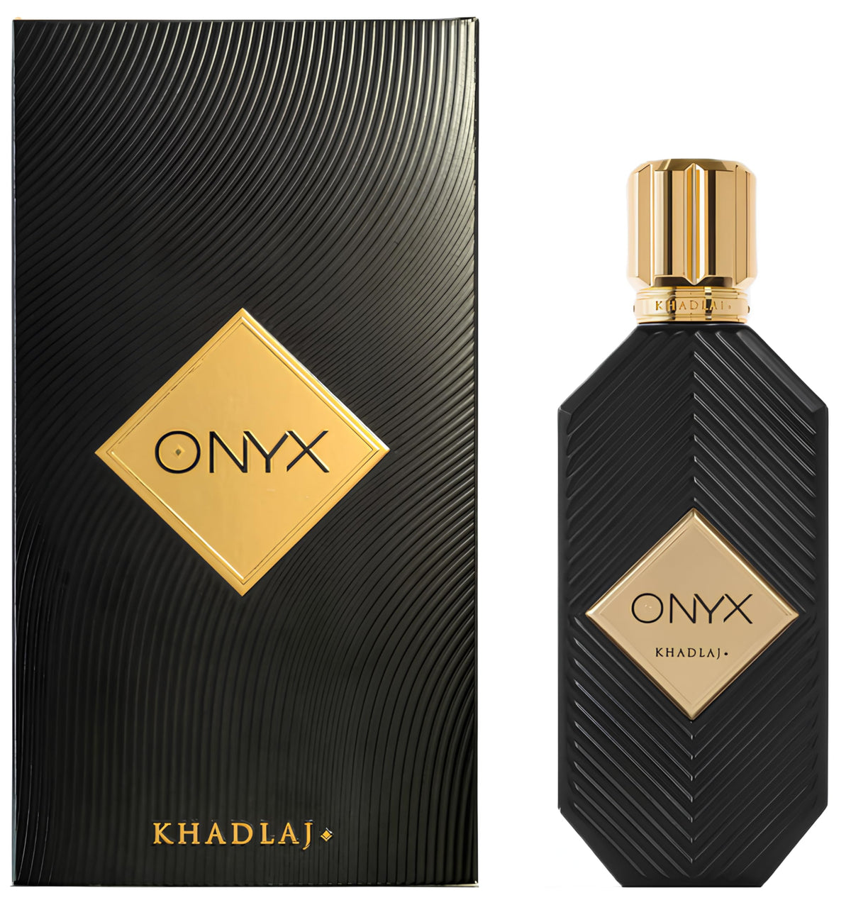 Khadlaj Onyx Gold packaging label highlighting notes and premium presentation benefit