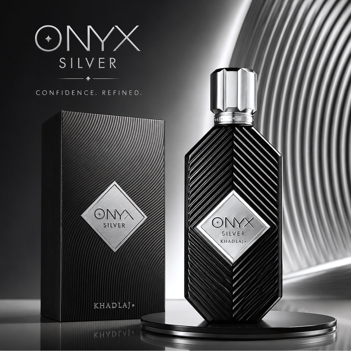 Khadlaj Onyx Silver close-up of cap and label showing brand detail and quality