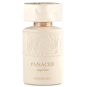 Khadlaj Panache Angel Dust front bottle showing elegant label and glass, conveys premium appeal