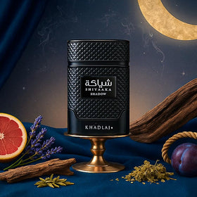 KHADLAJ PERFUMES Shiyaaka Shadow applied on wrist in evening outfit scene showing confident wear