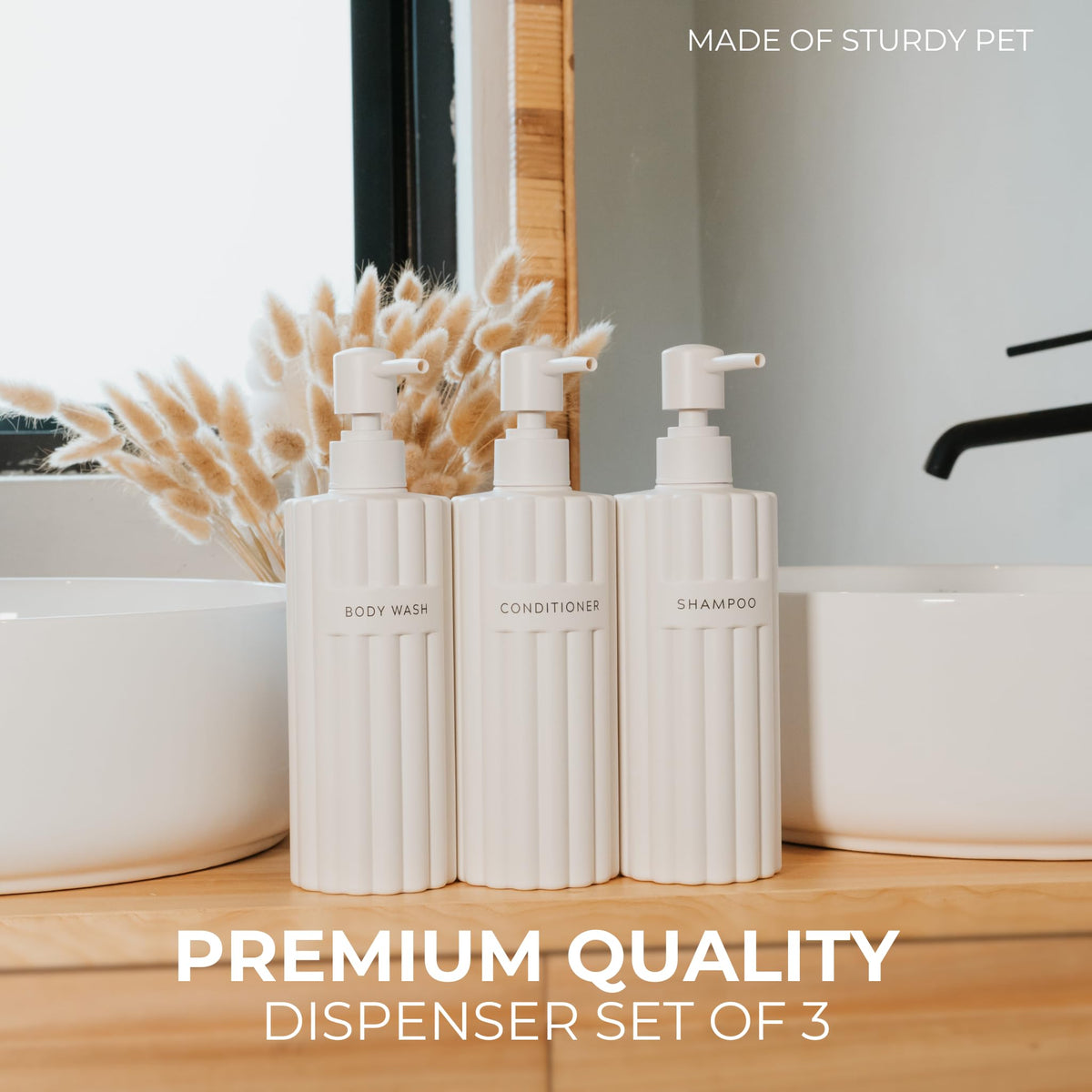 KIBAGA fluted bottle texture highlighting matte PET finish and elegant look