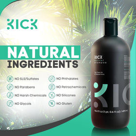 Kick shampoo pouring into hand demonstrating easy application benefit