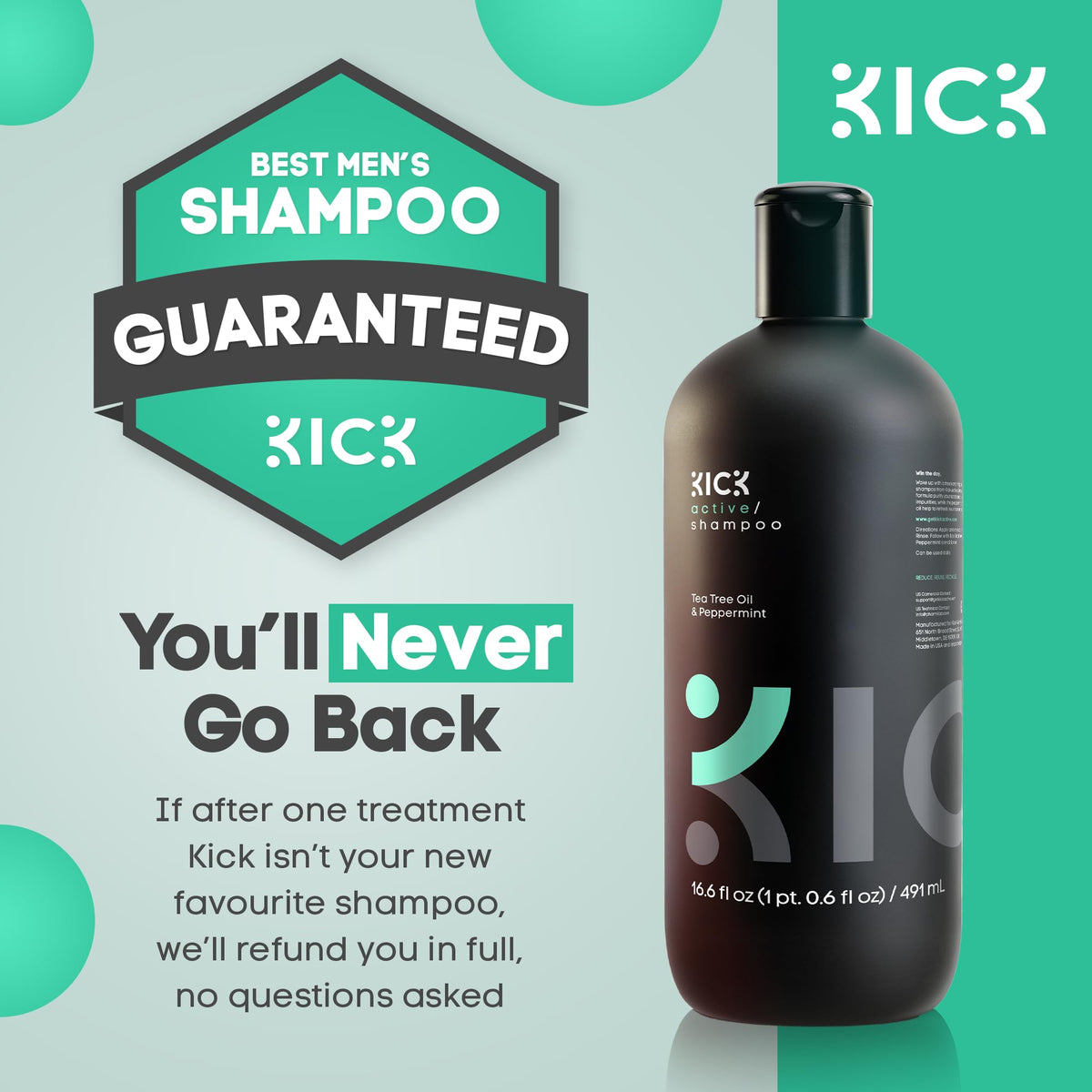 Kick shampoo in shower scene visualizing cooling peppermint sensation