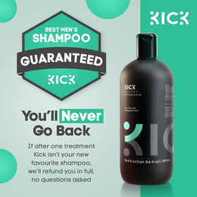 Kick shampoo in shower scene visualizing cooling peppermint sensation