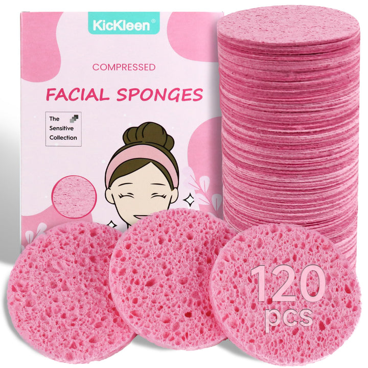 kickleen front packaging showing pink compressed sponges and quantity — clear product info benefit