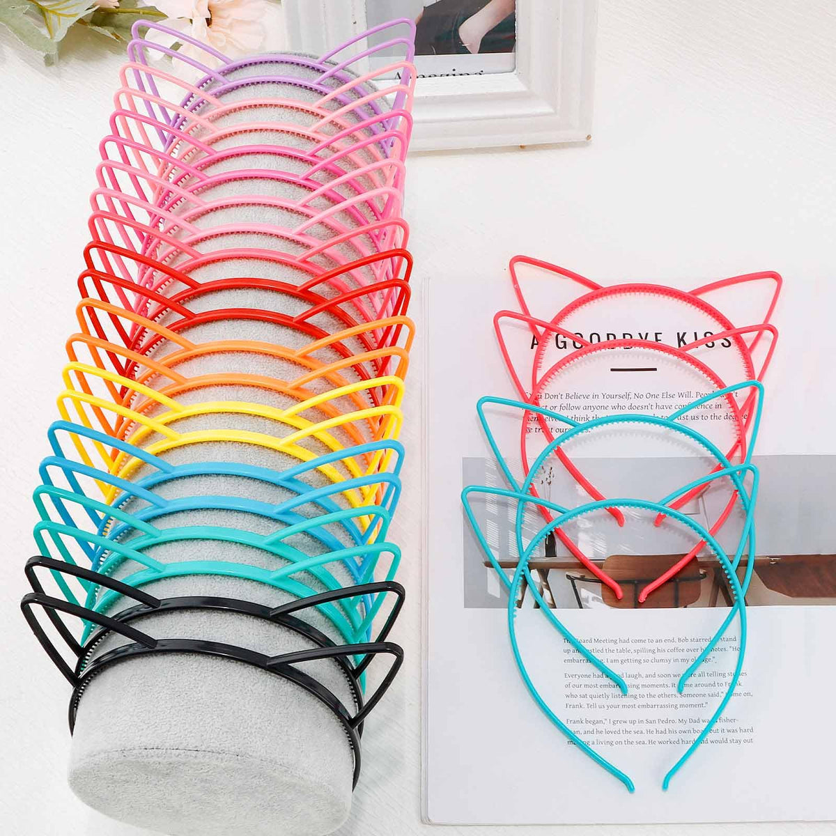 KICOSY stacked headbands next to ruler showing compact size and portability