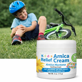Kids Relief close-up of arnica plant image on label, natural ingredients benefit