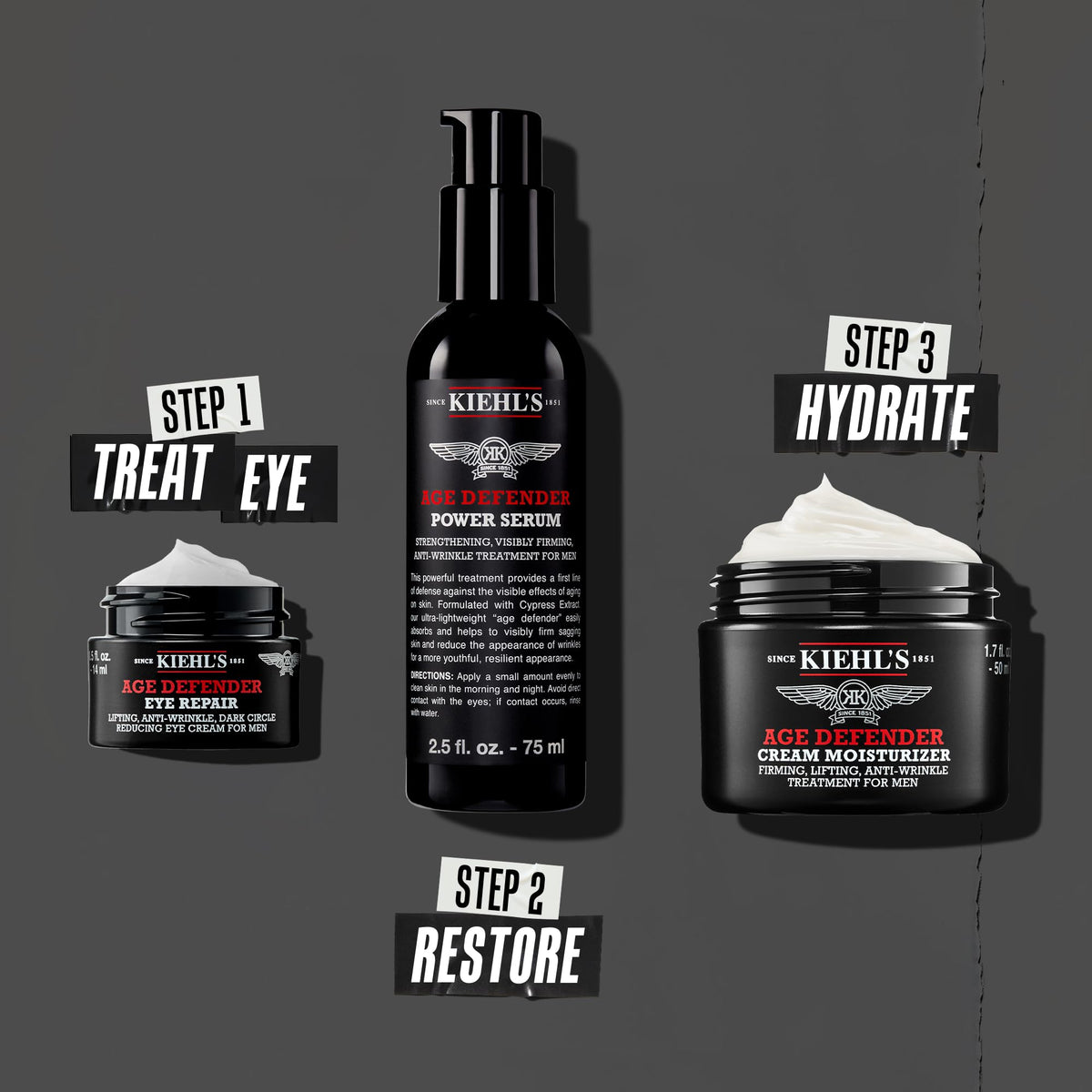 Kiehl's product on bathroom shelf in men's morning routine showing easy layering benefit