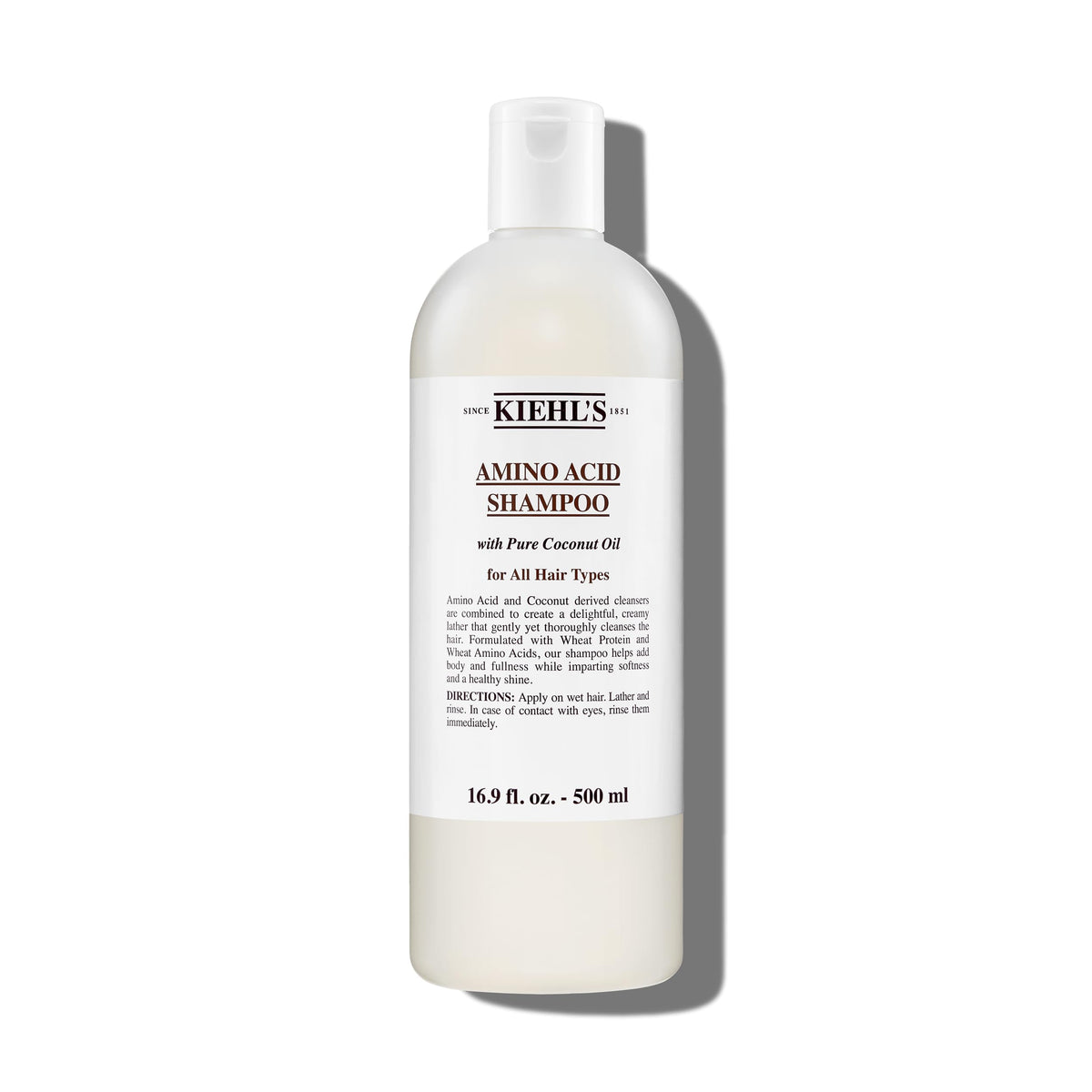 Kiehl's front bottle view showing label and 16.9 fl oz size, clear product identity benefit
