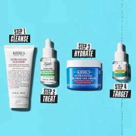Kiehl's bathroom counter lifestyle shot showing daily use and fresh-looking skin