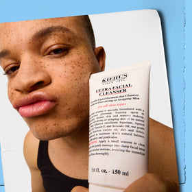 Kiehl's cleanser on bathroom shelf in routine setting for daily use