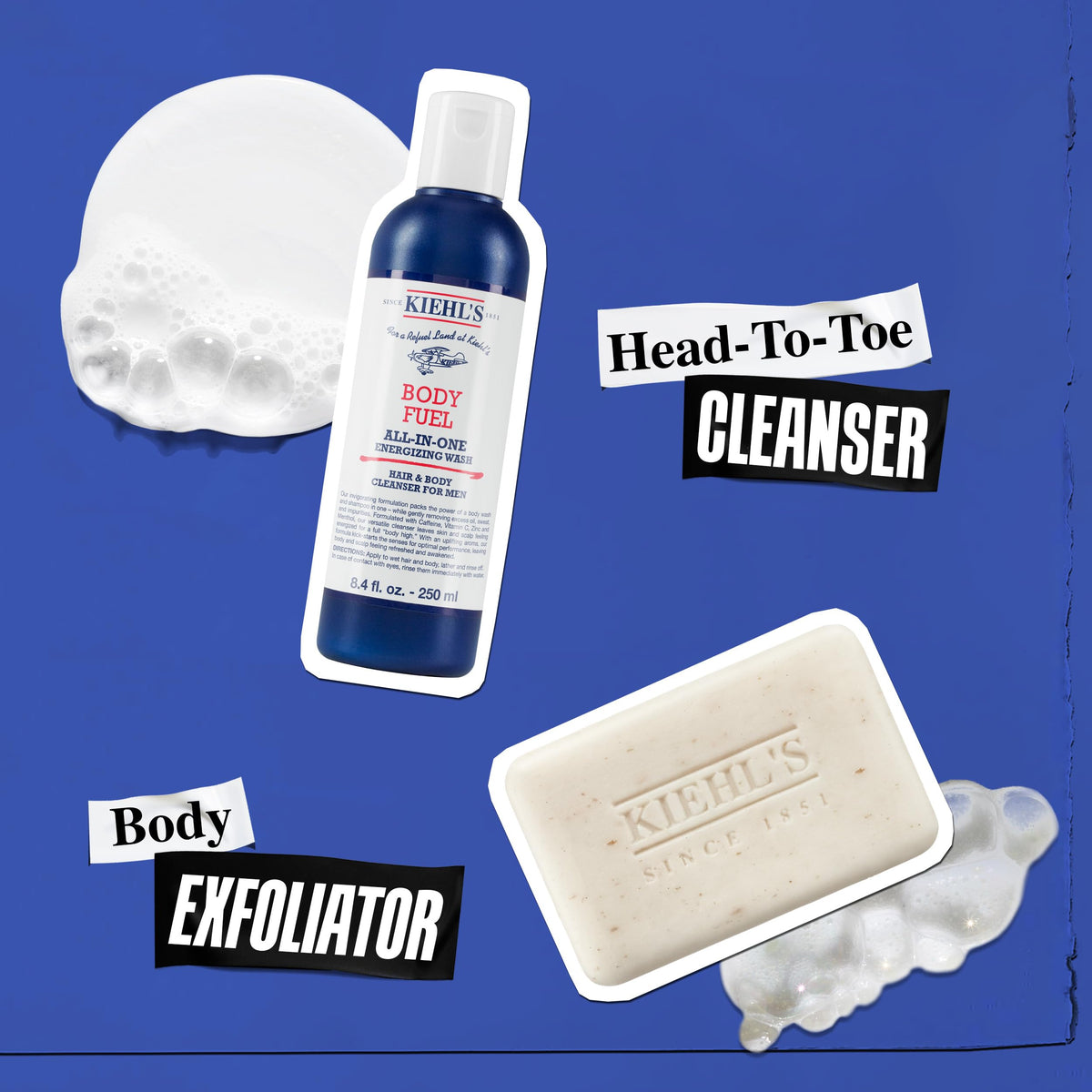 Kiehl's ingredients label highlighting menthol, caffeine, vitamins and gentle formulation