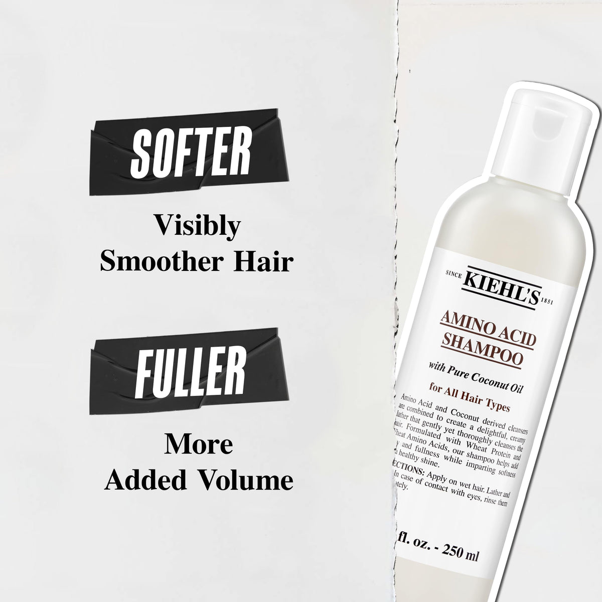 Kiehl's label close-up with ingredient highlights, helps identify amino acids and coconut oil