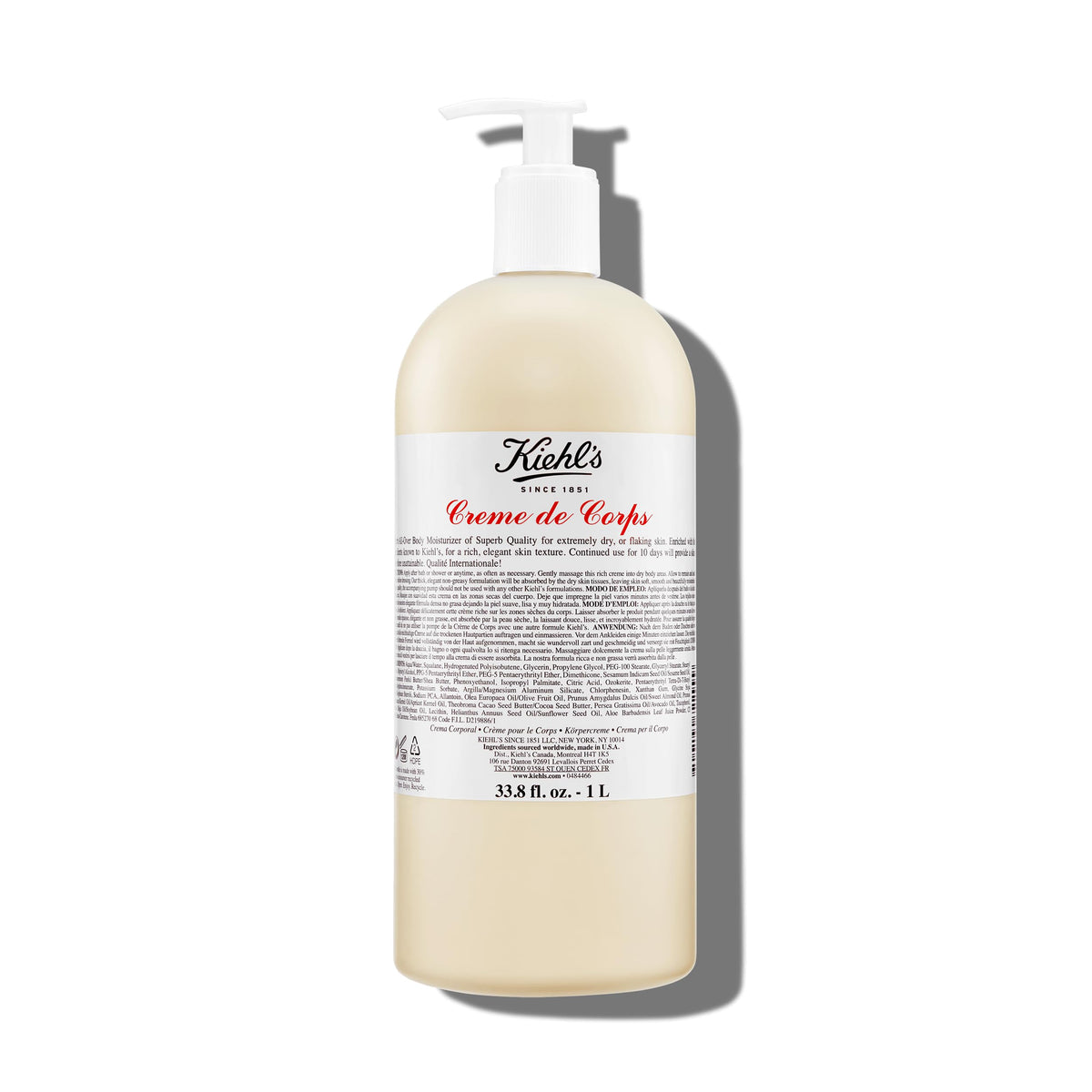 Kiehl's pump bottle front view showing product and easy dispensing benefit