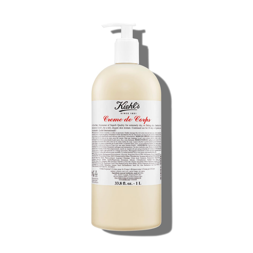 Kiehl's pump bottle front view showing product and easy dispensing benefit