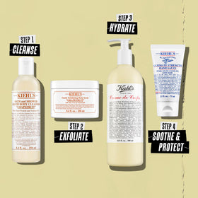 Kiehl's bottle on vanity showing everyday luxe routine benefit