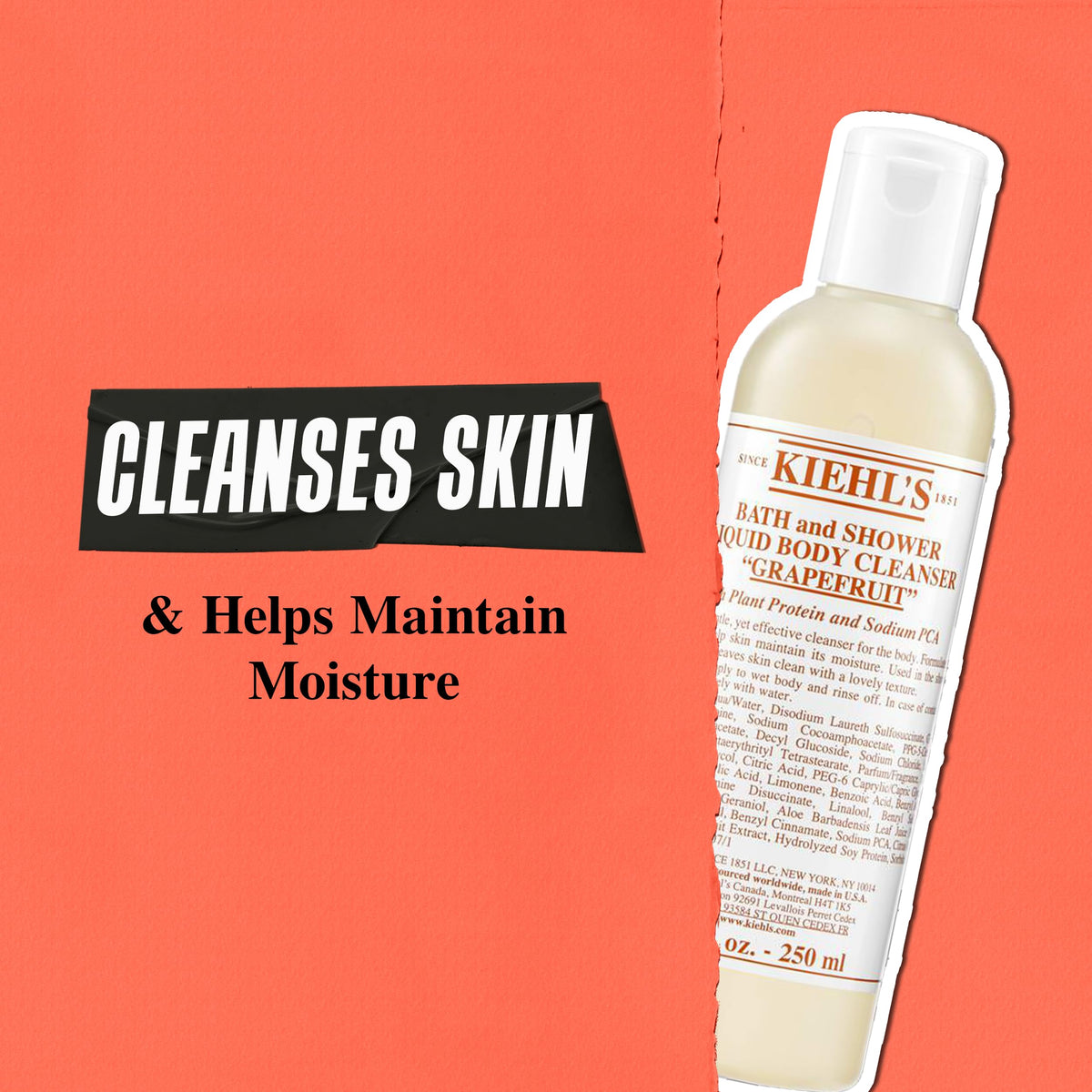 Kiehl's label close-up highlighting ingredients and hydrating benefits