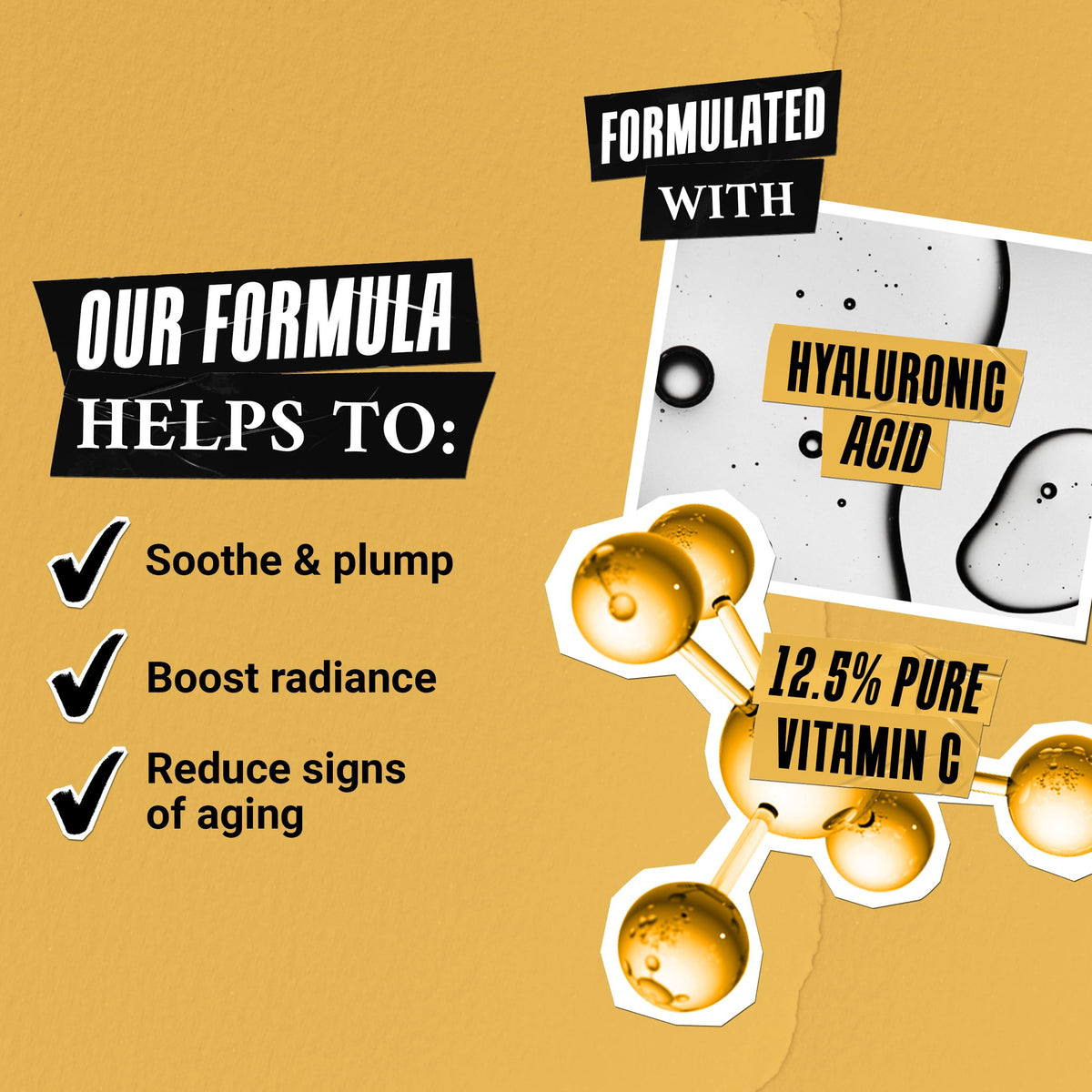 Kiehl's label close-up revealing 12.5% vitamin C and hyaluronic acid benefits