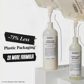 Kiehl's label close-up highlighting amino acids jojoba and coconut benefits