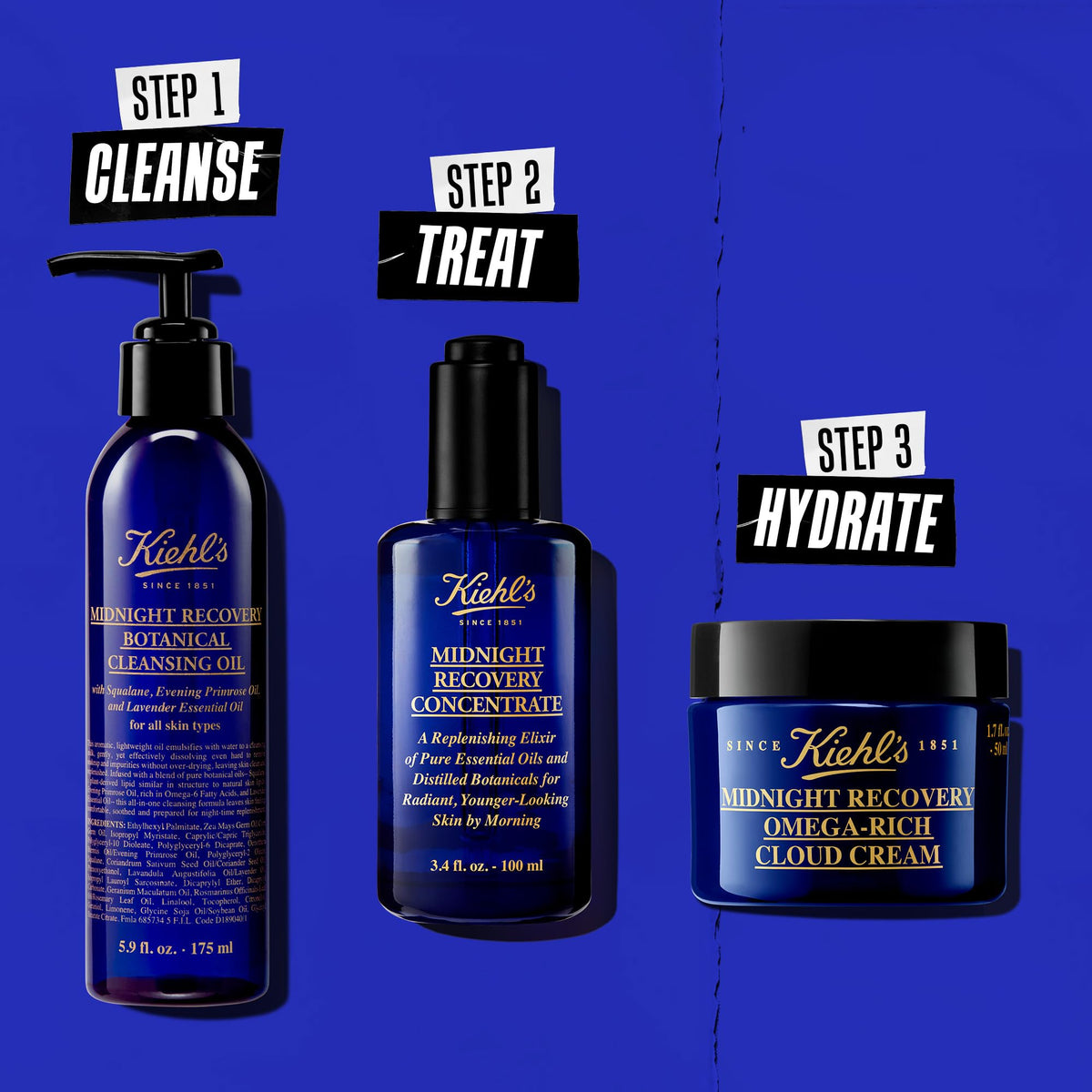 Kiehl's on a bedside table in a bathroom setting promoting nightly routine